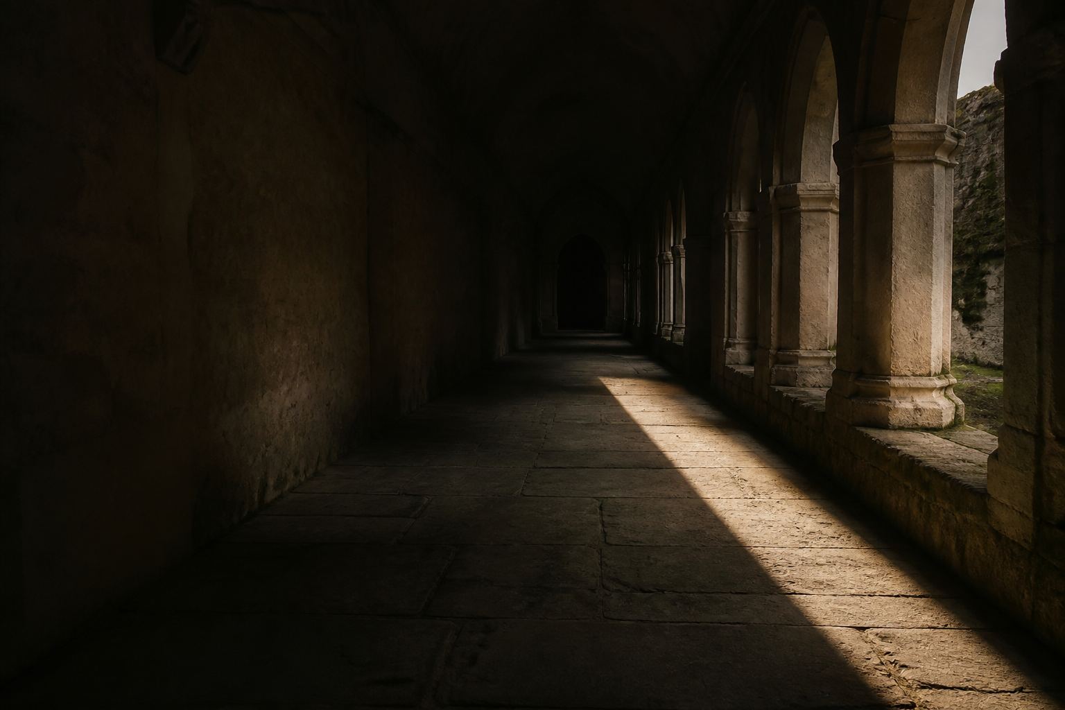 Stone arcade in raking light